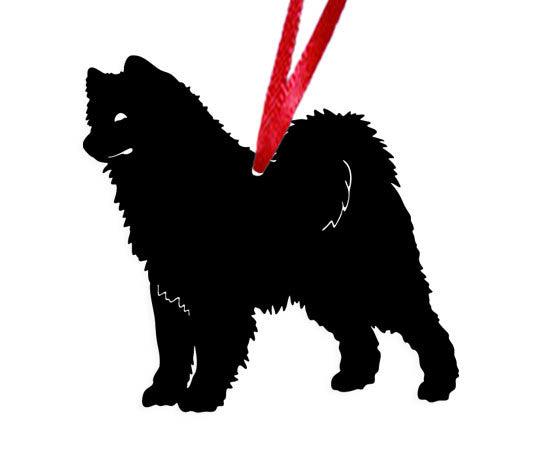 Samoyed plant stake ornament, black silhouette with red cord, Rustica Ornamentals decor on Tampa Home & Garden Store