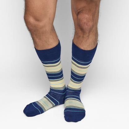 Samuel Navy and Yellow Stripe Dress Socks Set