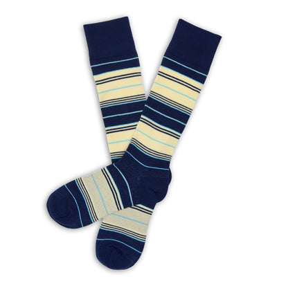Samuel Navy and Yellow Stripe Dress Socks Set