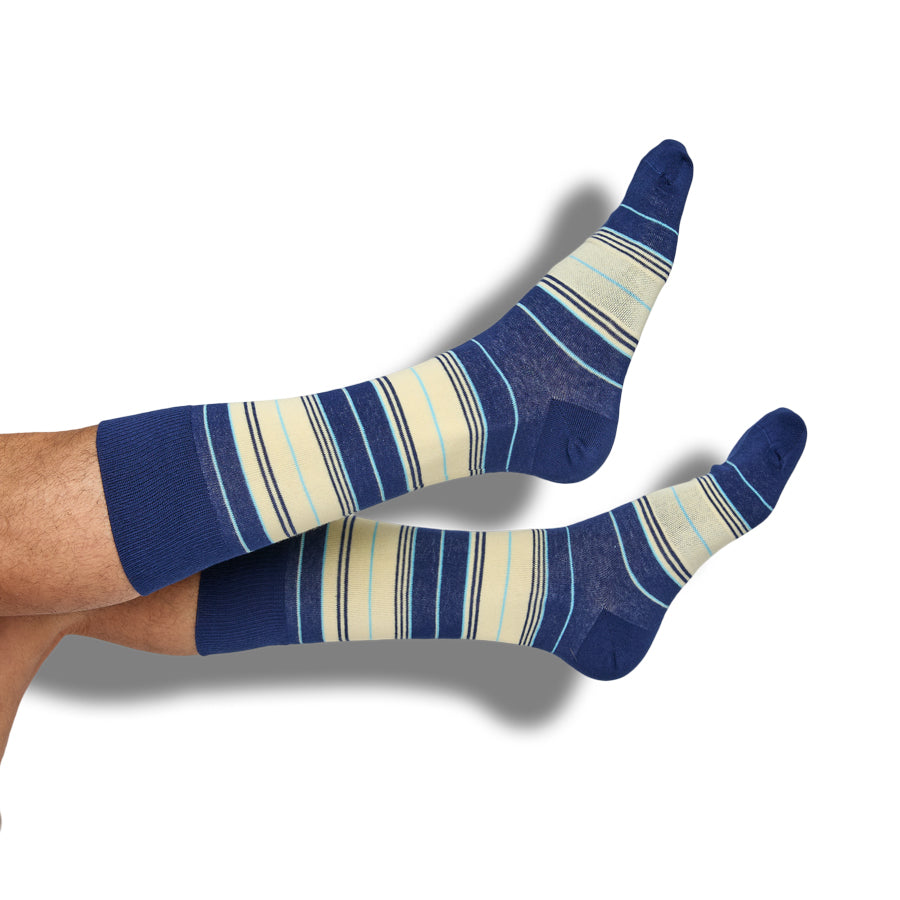 Samuel Navy and Yellow Stripe Dress Socks Set