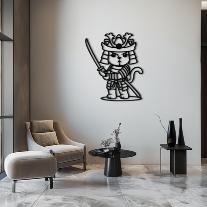 Samurai Cat Warrior Metal Wall Art – Cute Japanese Katana Decor- KAF576 - Tampa Home & Garden Store
