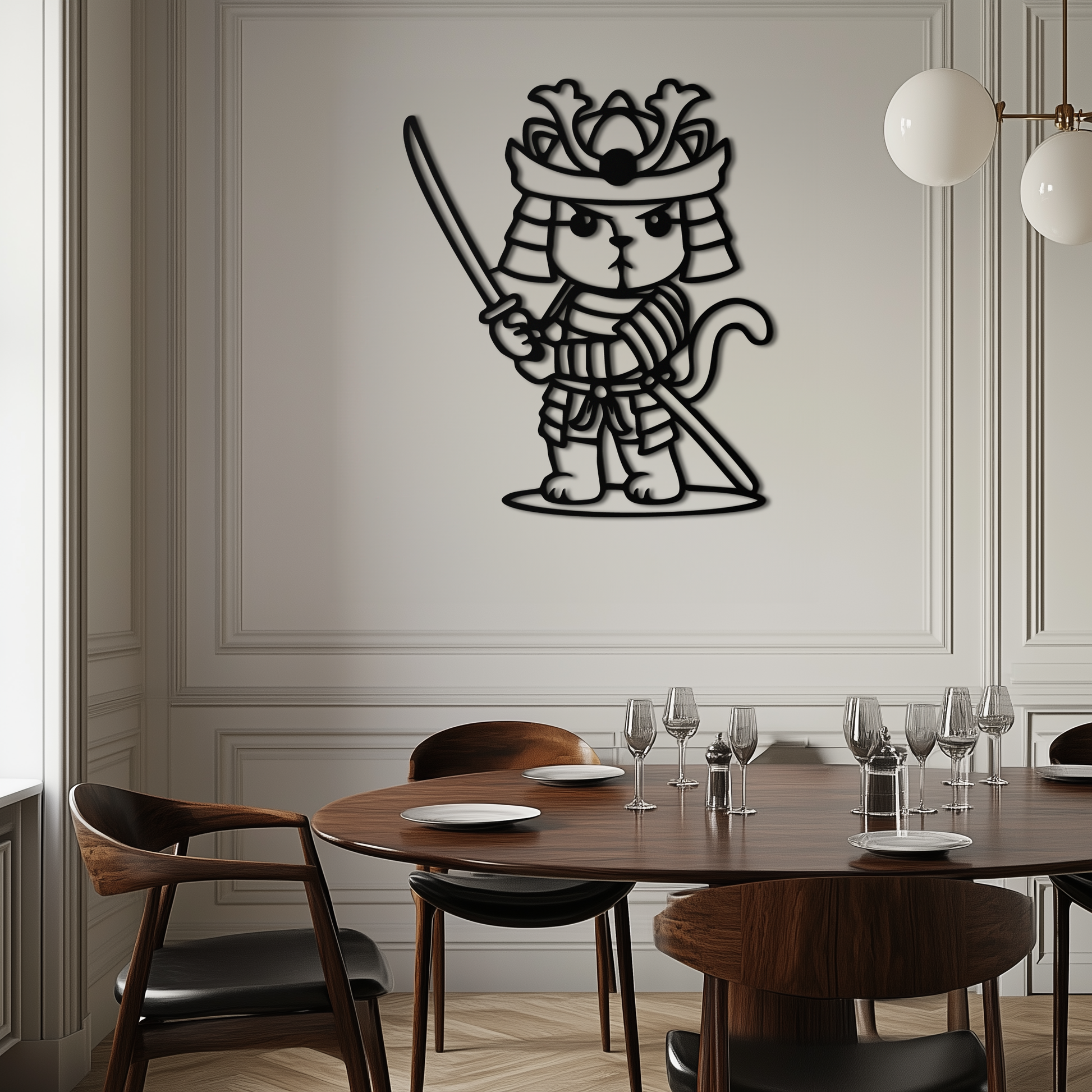 Samurai Cat Warrior Metal Wall Art – Cute Japanese Katana Decor- KAF576 - Tampa Home & Garden Store