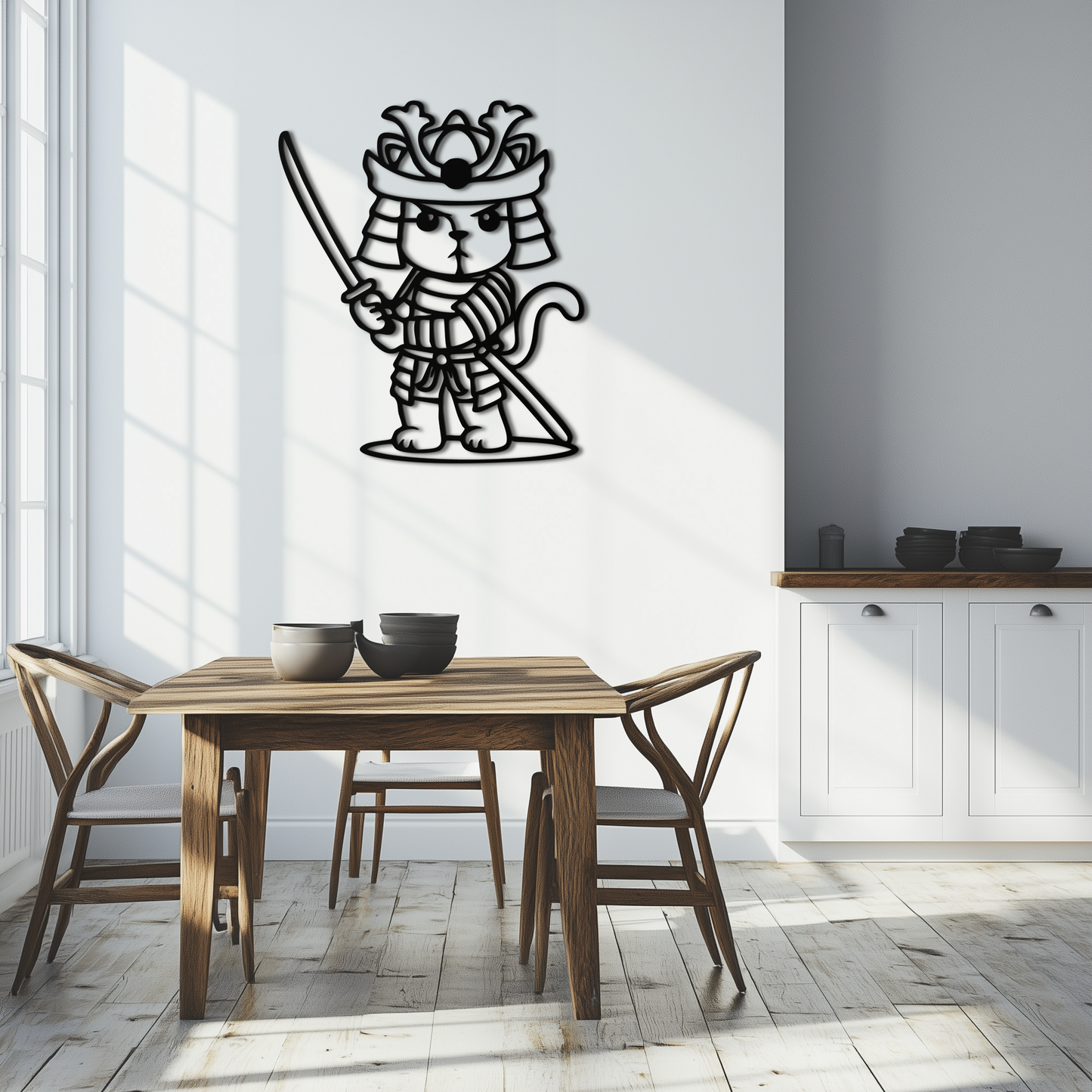 Samurai Cat Warrior Metal Wall Art – Cute Japanese Katana Decor- KAF576 - Tampa Home & Garden Store
