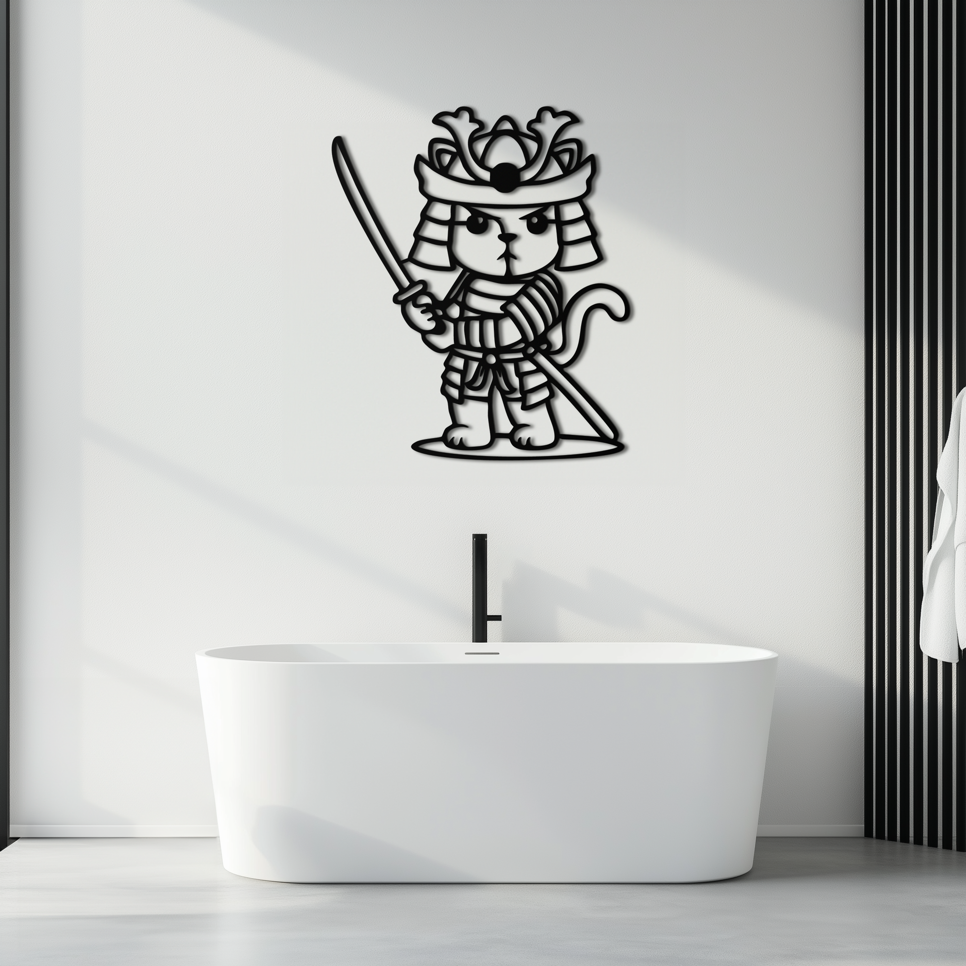 Samurai Cat Warrior Metal Wall Art – Cute Japanese Katana Decor- KAF576 - Tampa Home & Garden Store