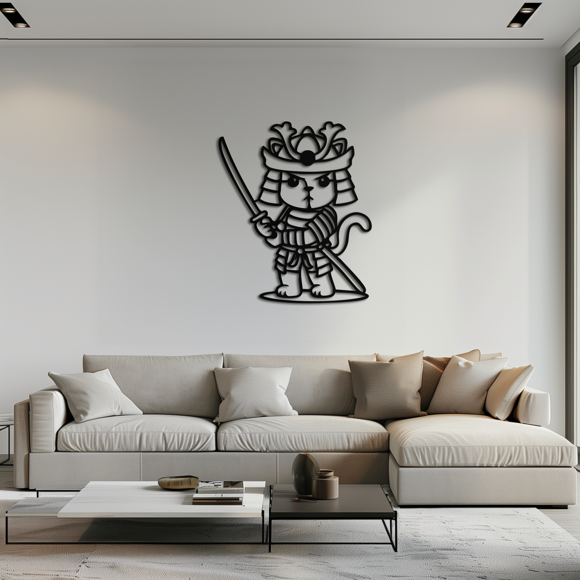 Samurai Cat Warrior Metal Wall Art – Cute Japanese Katana Decor- KAF576 - Tampa Home & Garden Store