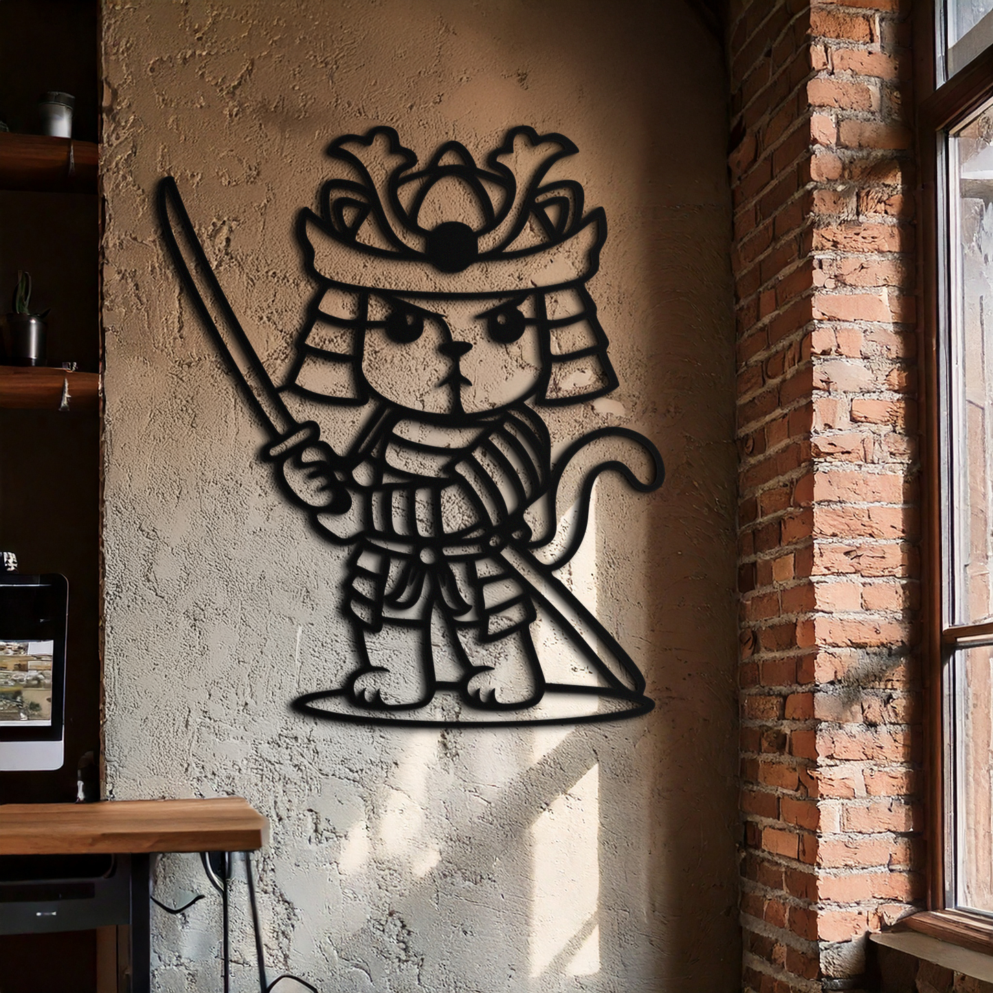 Samurai Cat Warrior Metal Wall Art – Cute Japanese Katana Decor- KAF576 - Tampa Home & Garden Store