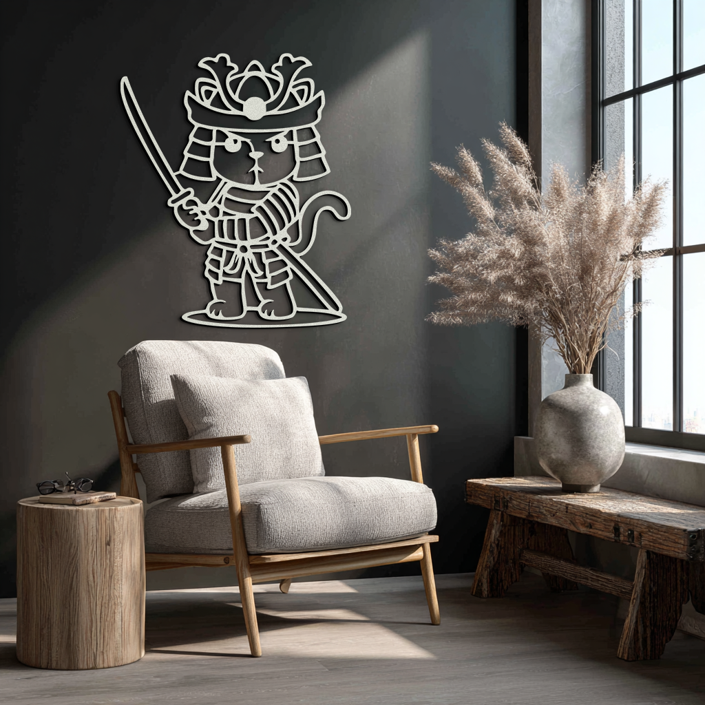 Samurai Cat Warrior Metal Wall Art – Cute Japanese Katana Decor- KAF576 - Tampa Home & Garden Store