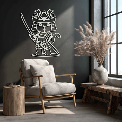 Samurai Cat Warrior Metal Wall Art – Cute Japanese Katana Decor- KAF576 - Tampa Home & Garden Store