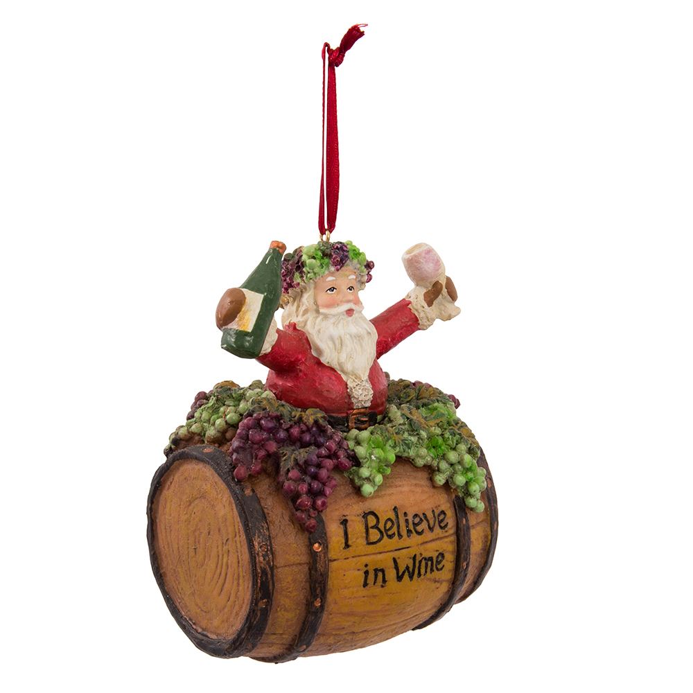 Santa On Wine Barrel Ornament - Tampa Home & Garden Store