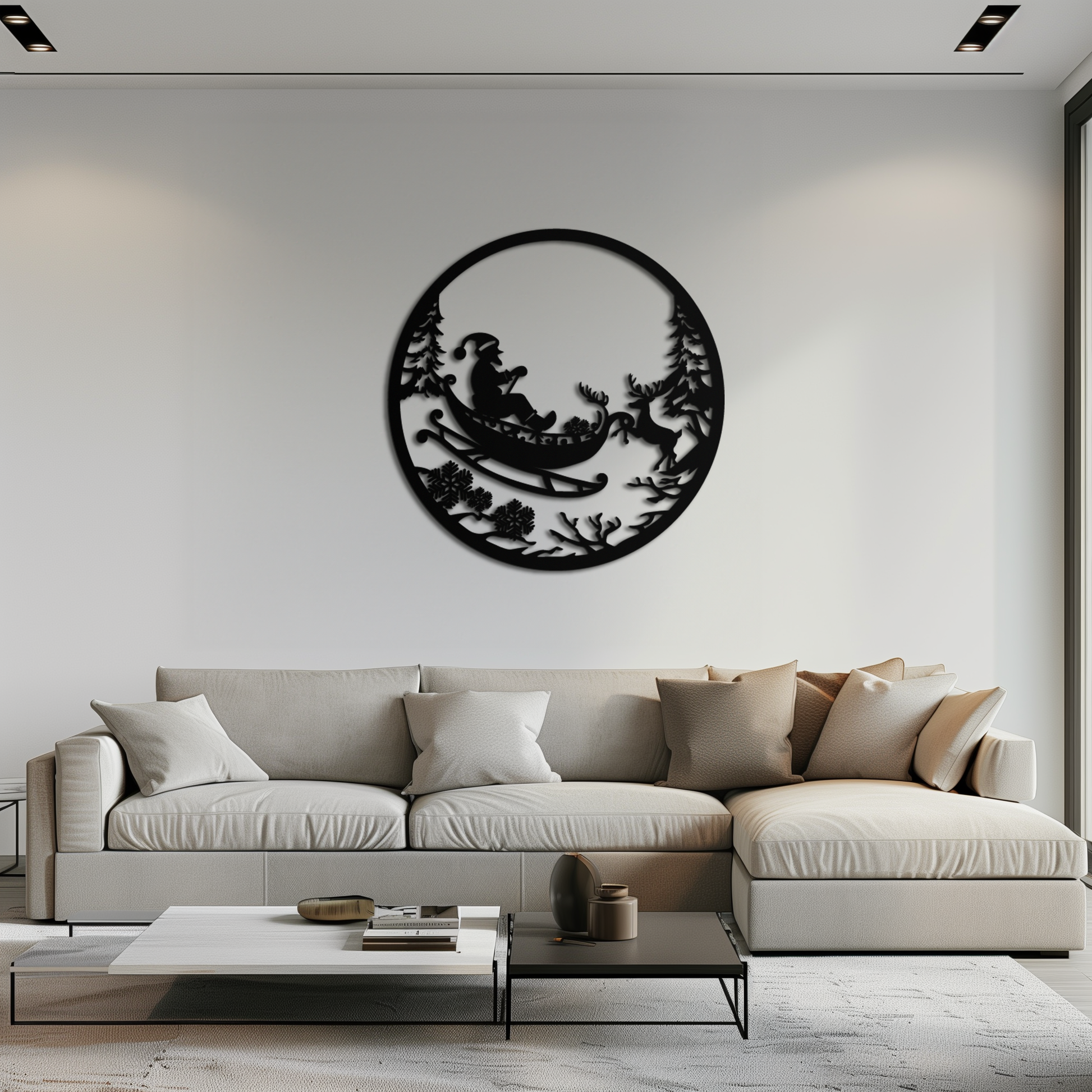 Santa Sleigh Metal Wall Art - Christmas Reindeer & Santa Decor- KAF289 - Tampa Home & Garden Store