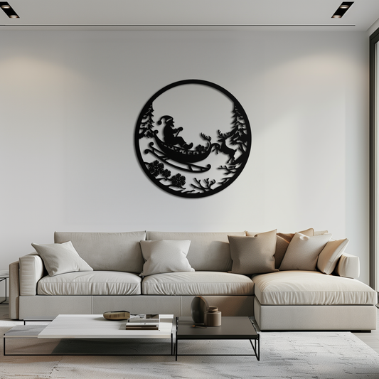Santa Sleigh Metal Wall Art - Christmas Reindeer & Santa Decor- KAF289 - Tampa Home & Garden Store