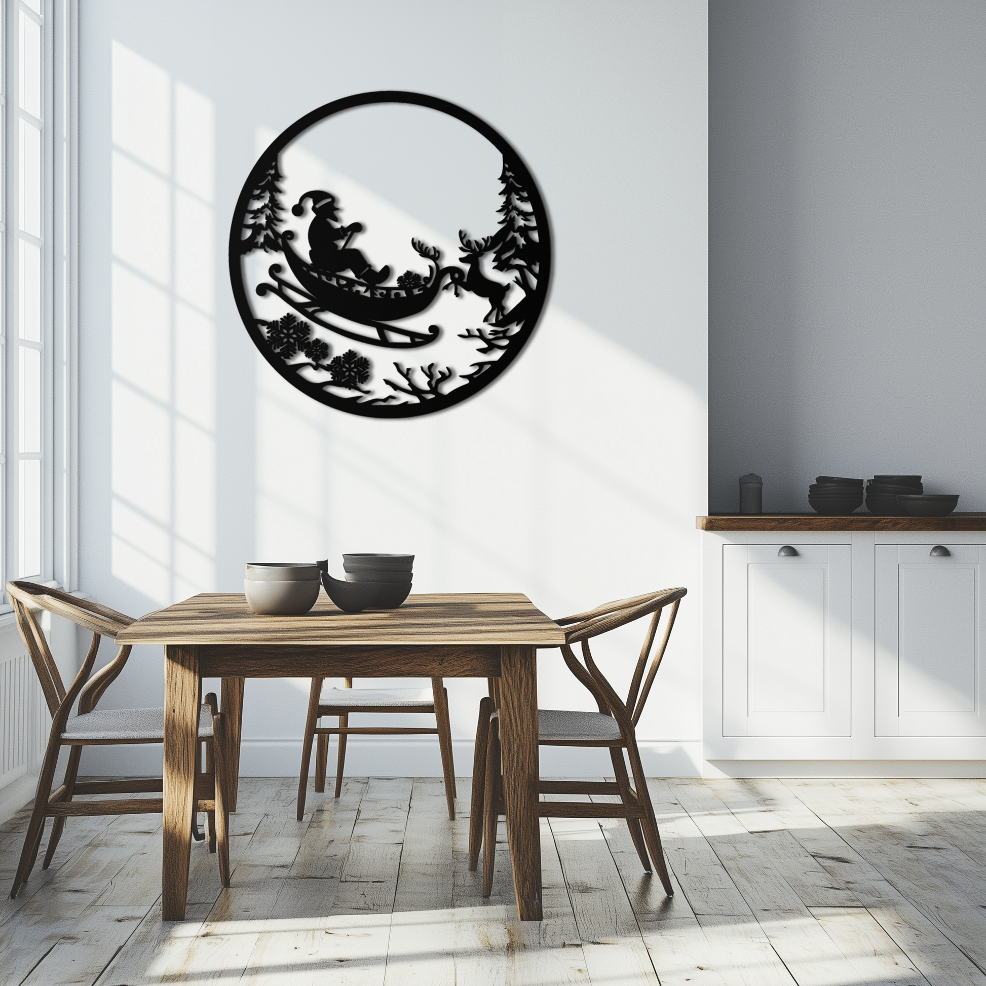 Santa Sleigh Metal Wall Art - Christmas Reindeer & Santa Decor- KAF289 - Tampa Home & Garden Store