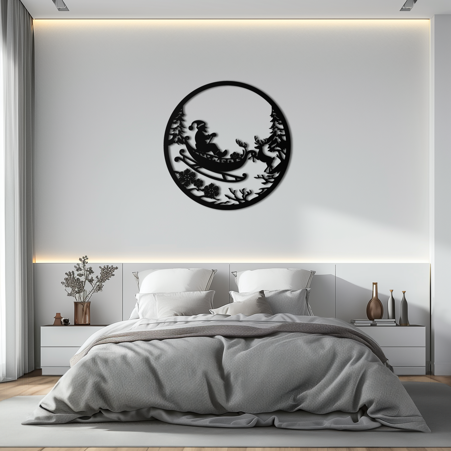 Santa Sleigh Metal Wall Art - Christmas Reindeer & Santa Decor- KAF289 - Tampa Home & Garden Store