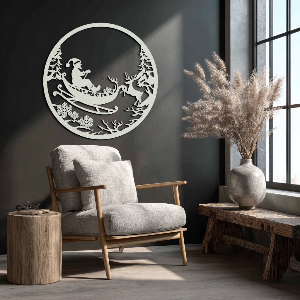 Santa Sleigh Metal Wall Art - Christmas Reindeer & Santa Decor- KAF289 - Tampa Home & Garden Store