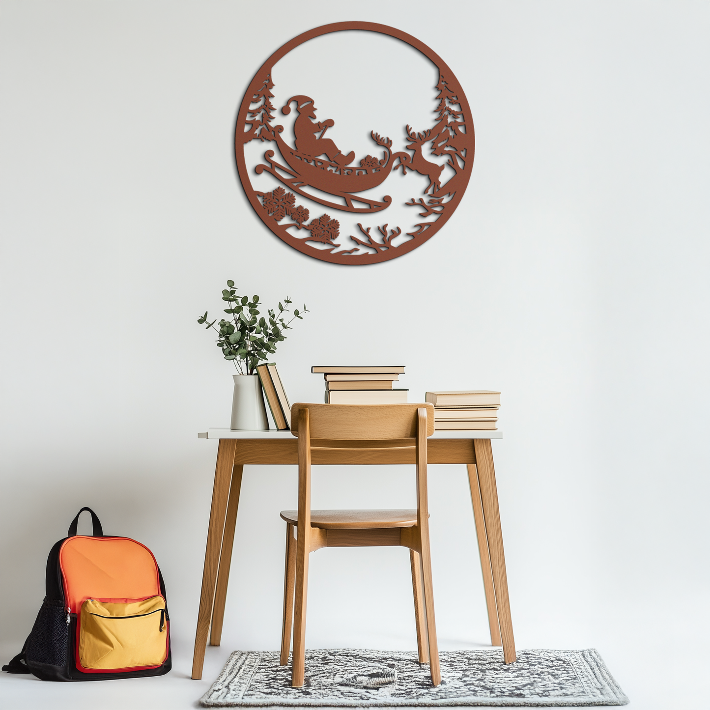 Santa Sleigh Metal Wall Art - Christmas Reindeer & Santa Decor- KAF289 - Tampa Home & Garden Store