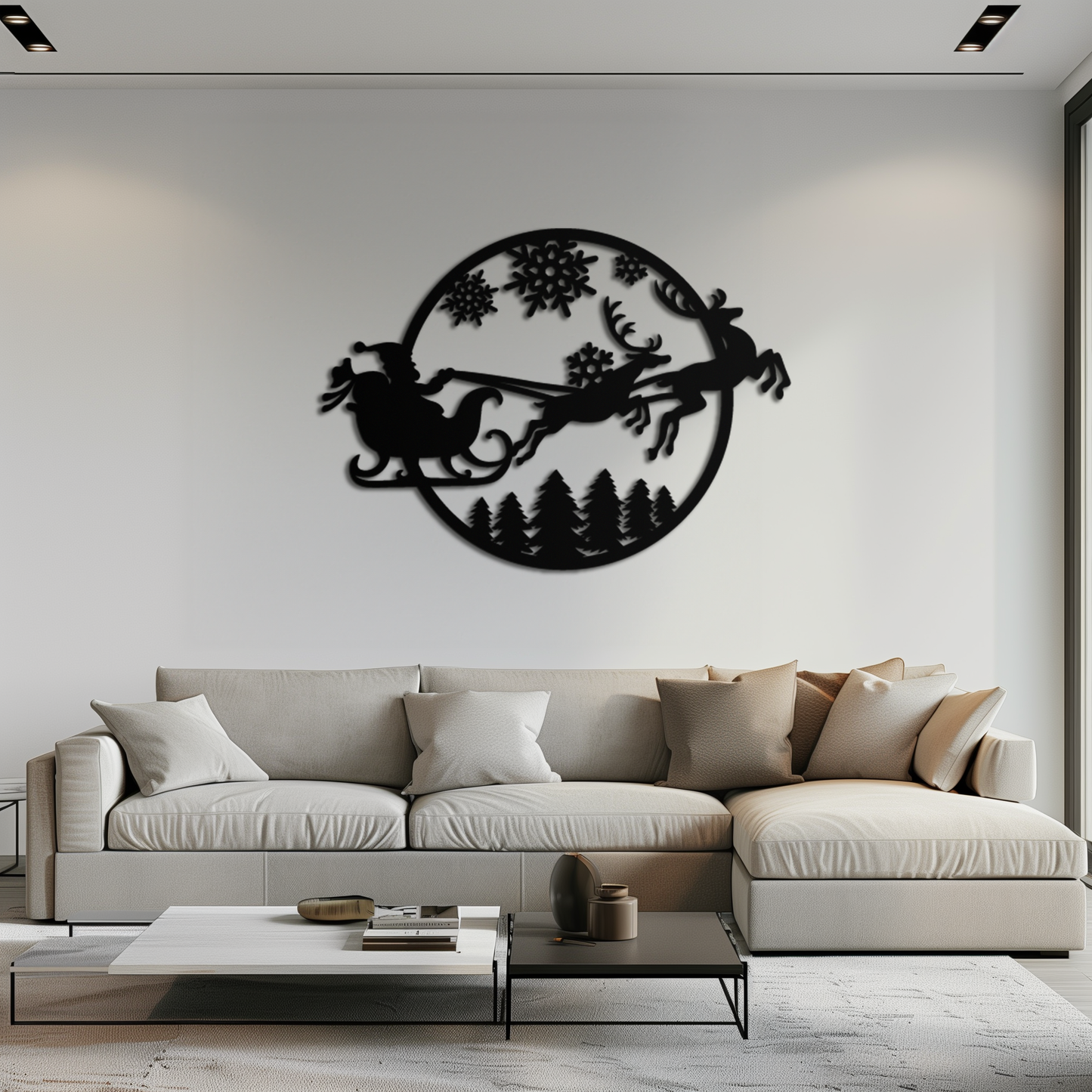 Santa Sleigh Metal Wall Art - Christmas Reindeer & Snowflake Decor- KAF287 - Tampa Home & Garden Store