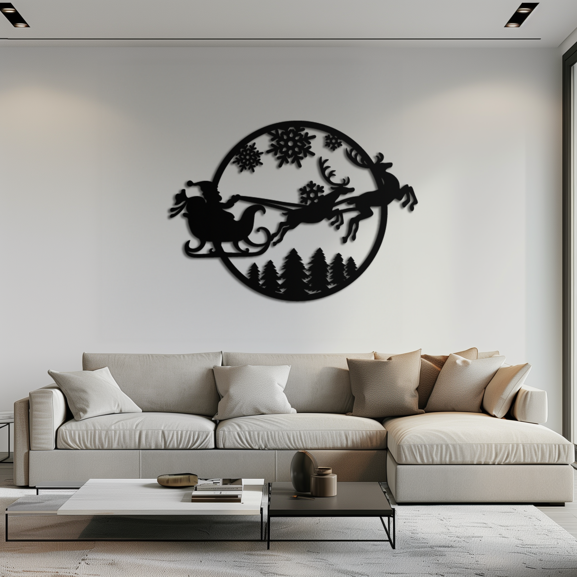 Santa Sleigh Metal Wall Art - Christmas Reindeer & Snowflake Decor- KAF287 - Tampa Home & Garden Store