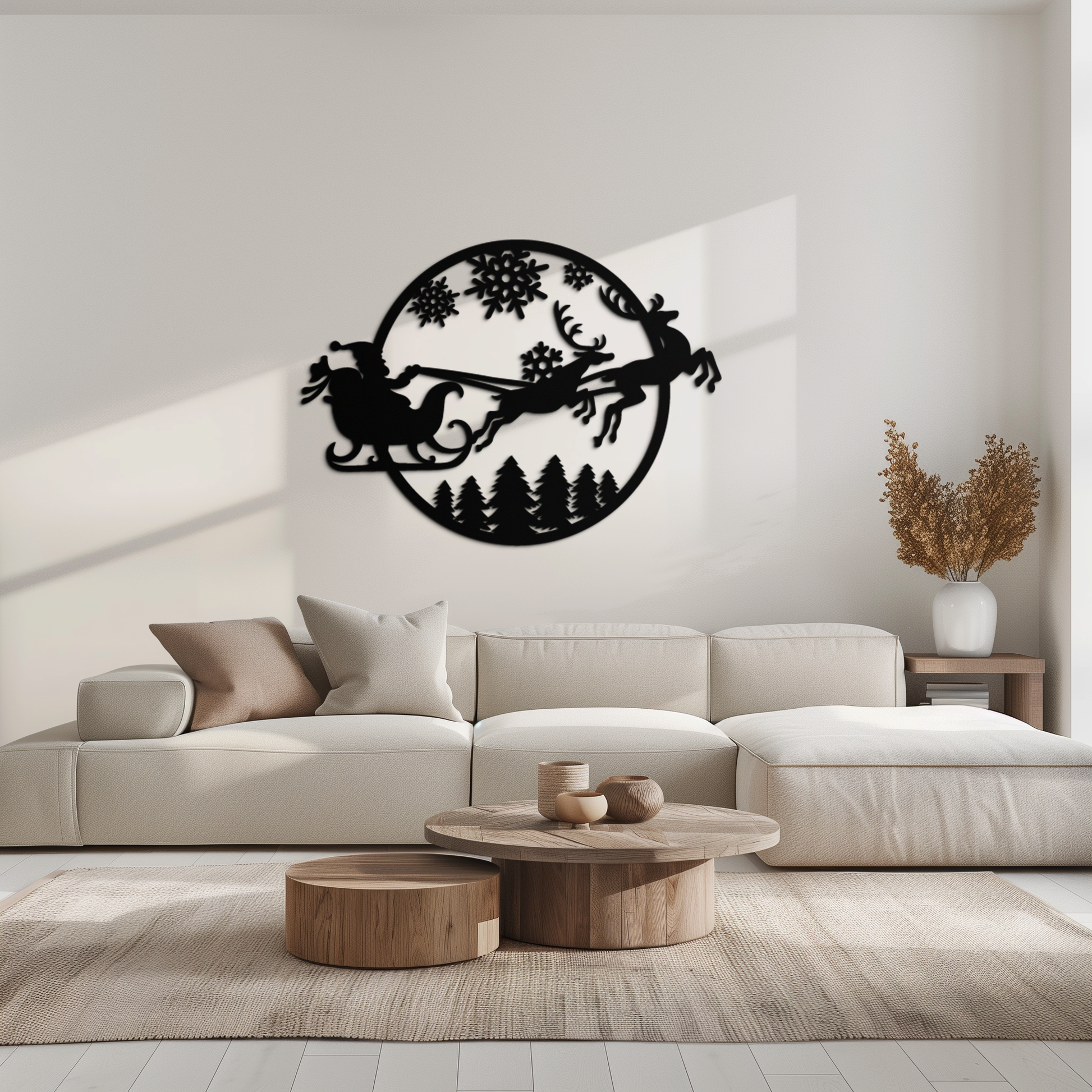 Santa Sleigh Metal Wall Art - Christmas Reindeer & Snowflake Decor- KAF287 - Tampa Home & Garden Store