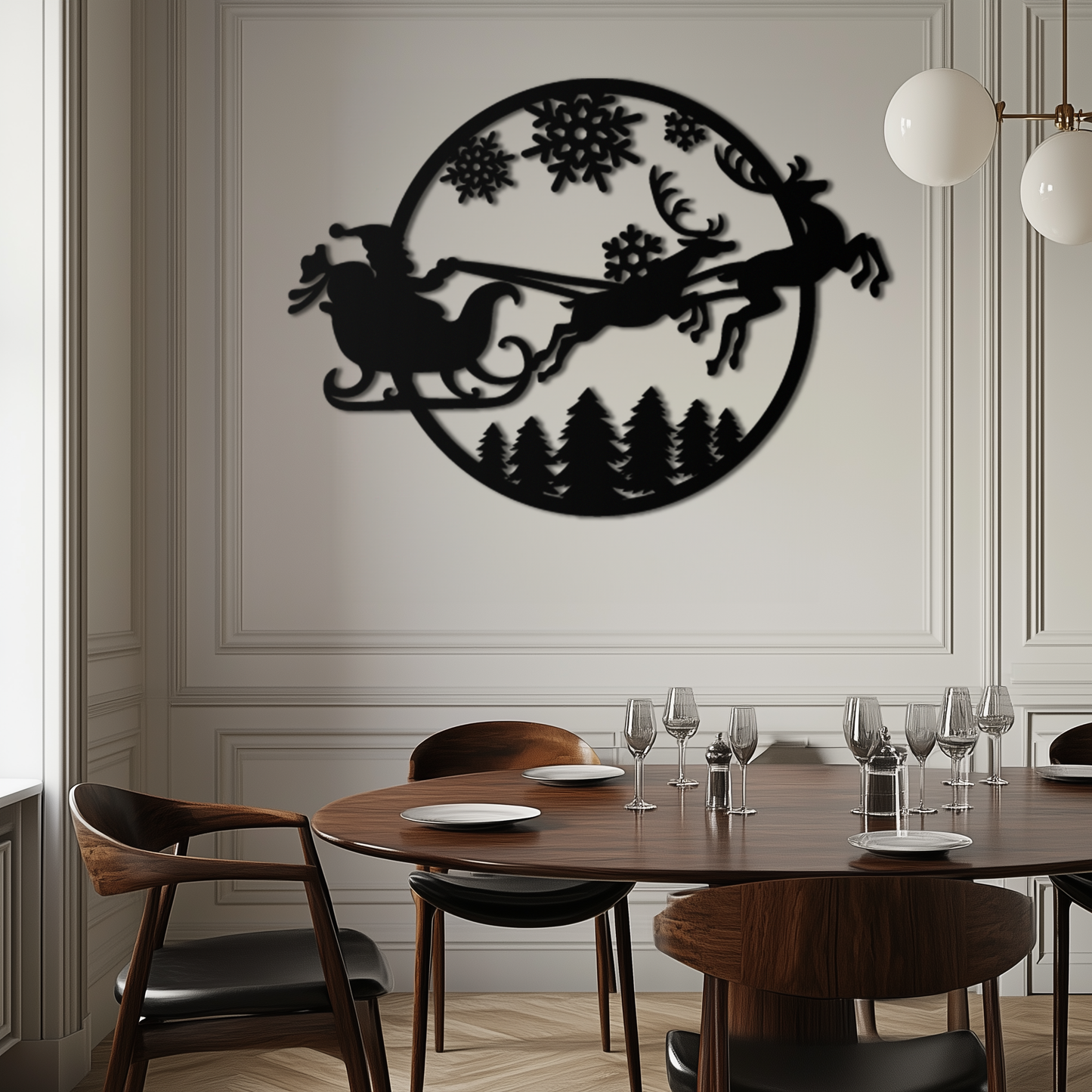 Santa Sleigh Metal Wall Art - Christmas Reindeer & Snowflake Decor- KAF287 - Tampa Home & Garden Store