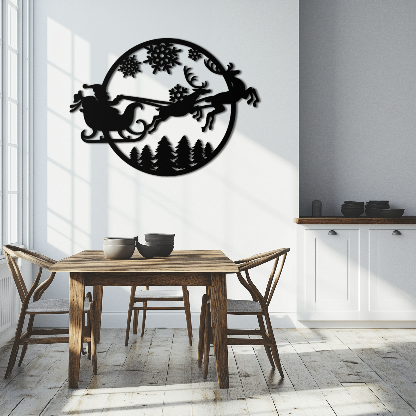 Santa Sleigh Metal Wall Art - Christmas Reindeer & Snowflake Decor- KAF287 - Tampa Home & Garden Store
