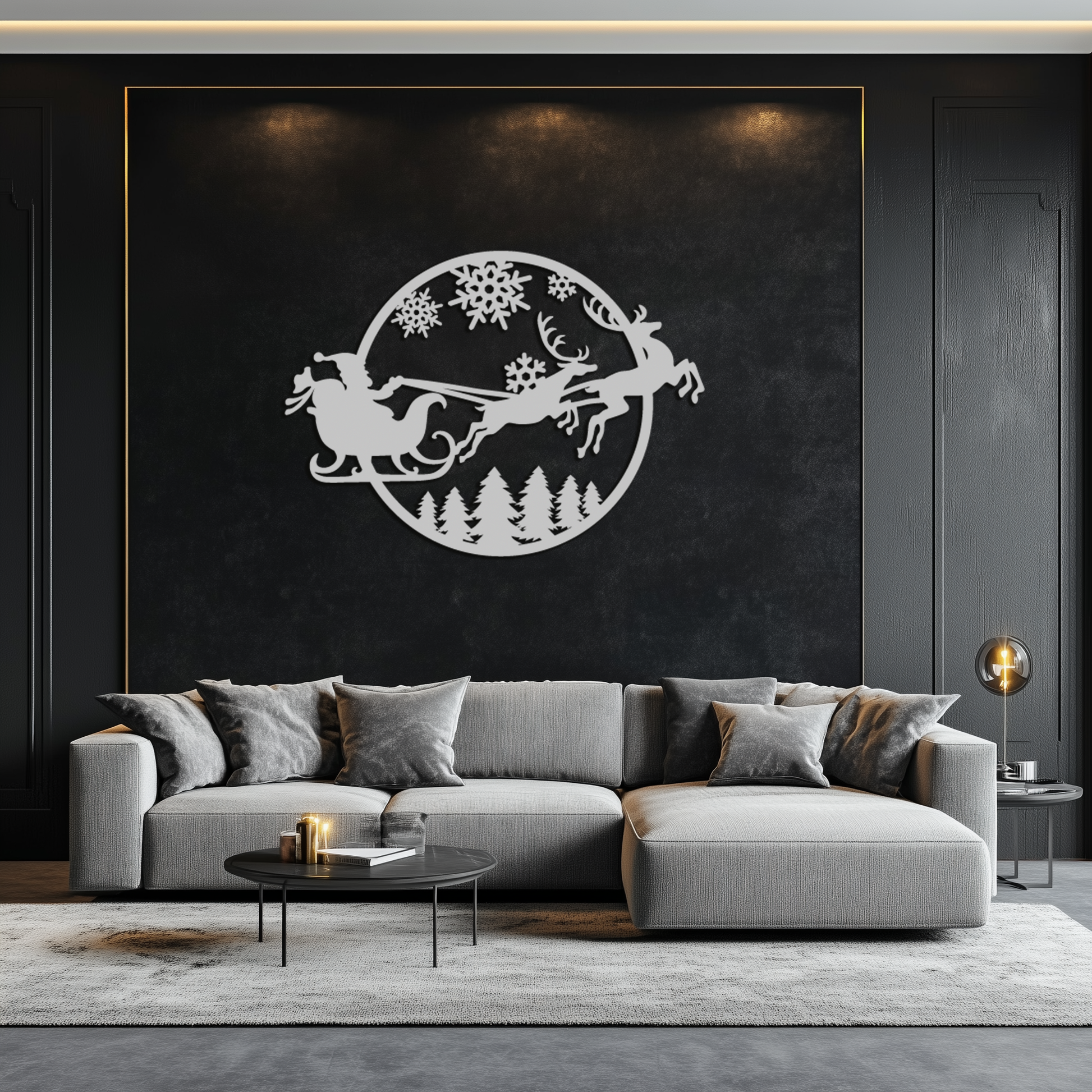 Santa Sleigh Metal Wall Art - Christmas Reindeer & Snowflake Decor- KAF287 - Tampa Home & Garden Store