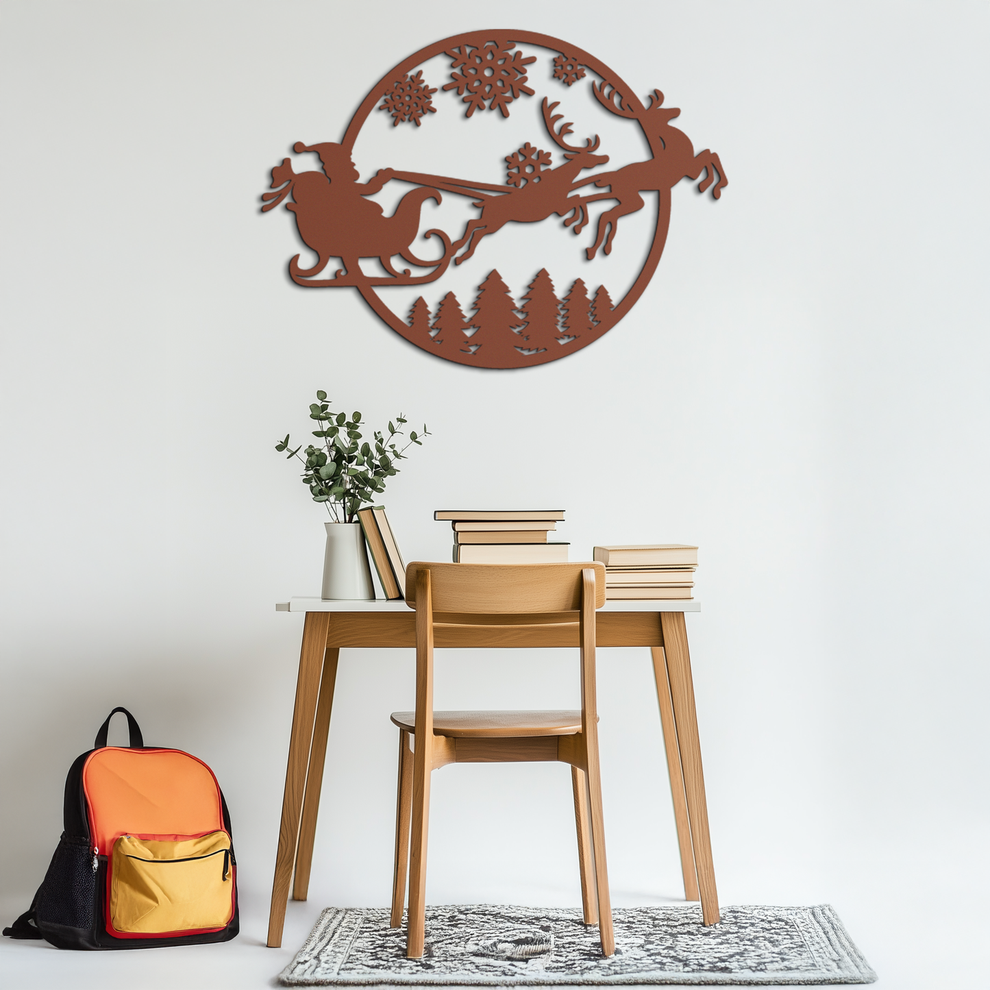 Santa Sleigh Metal Wall Art - Christmas Reindeer & Snowflake Decor- KAF287 - Tampa Home & Garden Store