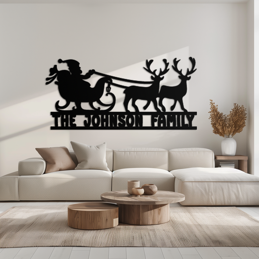 Santa Sleigh Personalized Metal Wall Art - Custom Family Christmas Decor- KAF293 - Tampa Home & Garden Store