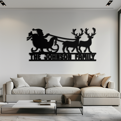 Santa Sleigh Personalized Metal Wall Art - Custom Family Christmas Decor- KAF293 - Tampa Home & Garden Store