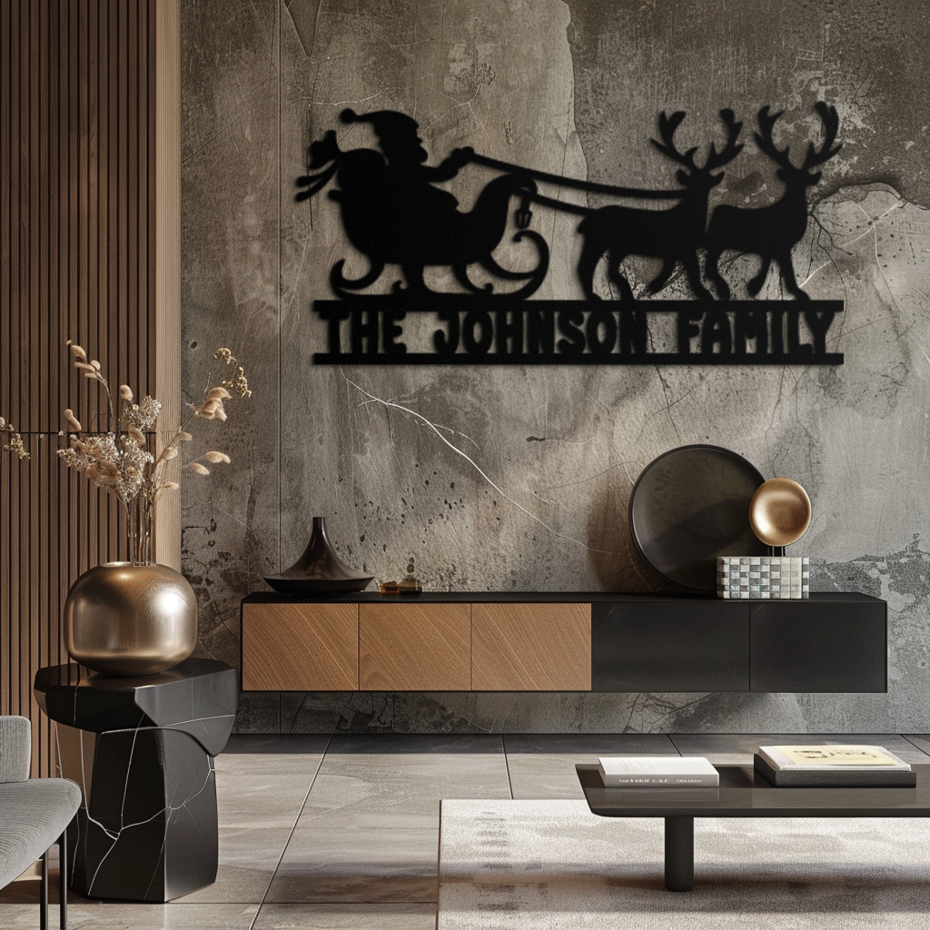 Santa Sleigh Personalized Metal Wall Art - Custom Family Christmas Decor- KAF293 - Tampa Home & Garden Store