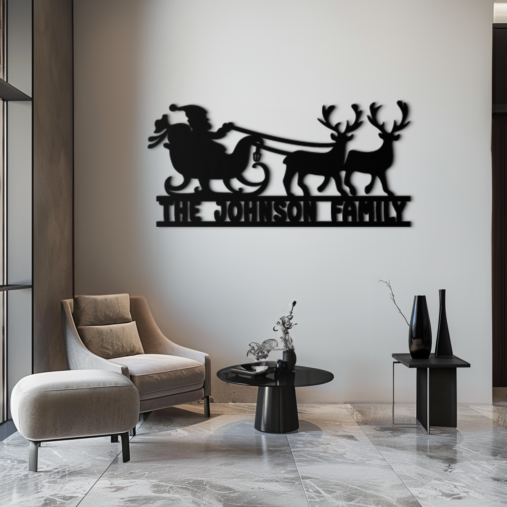 Santa Sleigh Personalized Metal Wall Art - Custom Family Christmas Decor- KAF293 - Tampa Home & Garden Store