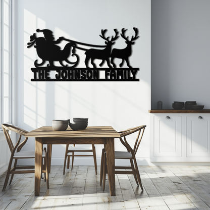 Santa Sleigh Personalized Metal Wall Art - Custom Family Christmas Decor- KAF293 - Tampa Home & Garden Store
