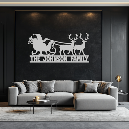 Santa Sleigh Personalized Metal Wall Art - Custom Family Christmas Decor- KAF293 - Tampa Home & Garden Store