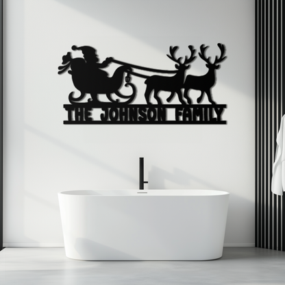 Santa Sleigh Personalized Metal Wall Art - Custom Family Christmas Decor- KAF293 - Tampa Home & Garden Store