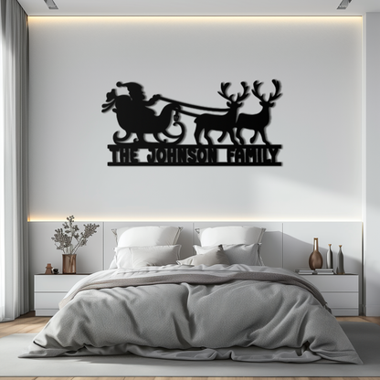 Santa Sleigh Personalized Metal Wall Art - Custom Family Christmas Decor- KAF293 - Tampa Home & Garden Store