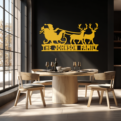 Santa Sleigh Personalized Metal Wall Art - Custom Family Christmas Decor- KAF293 - Tampa Home & Garden Store