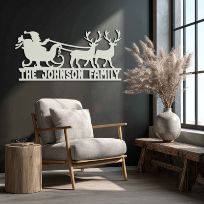 Santa Sleigh Personalized Metal Wall Art - Custom Family Christmas Decor- KAF293 - Tampa Home & Garden Store