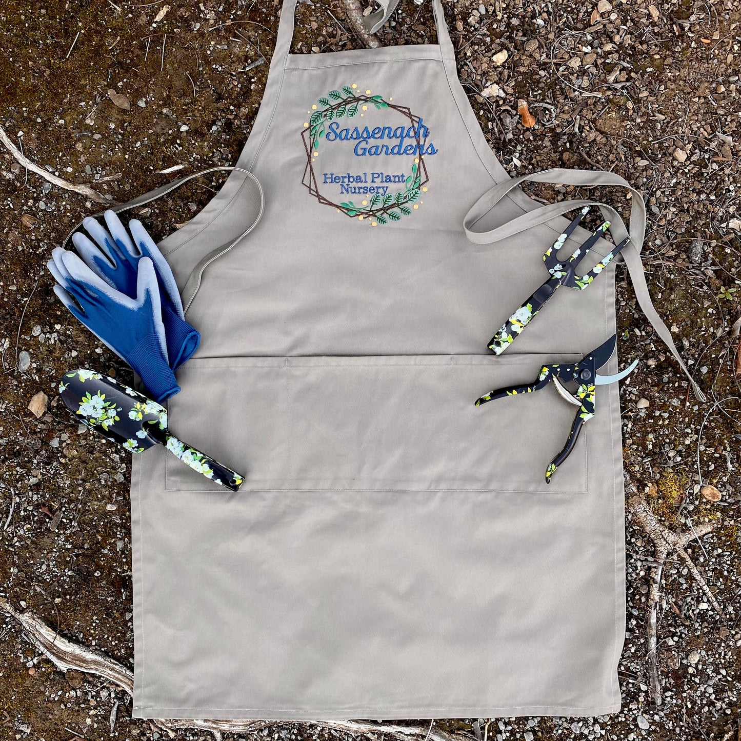 Sassenach Gardens Herbal Plant Nursery Embroidered Gardening Apron - Craftsman and Canvas Style Options - Tampa Home & Garden Store