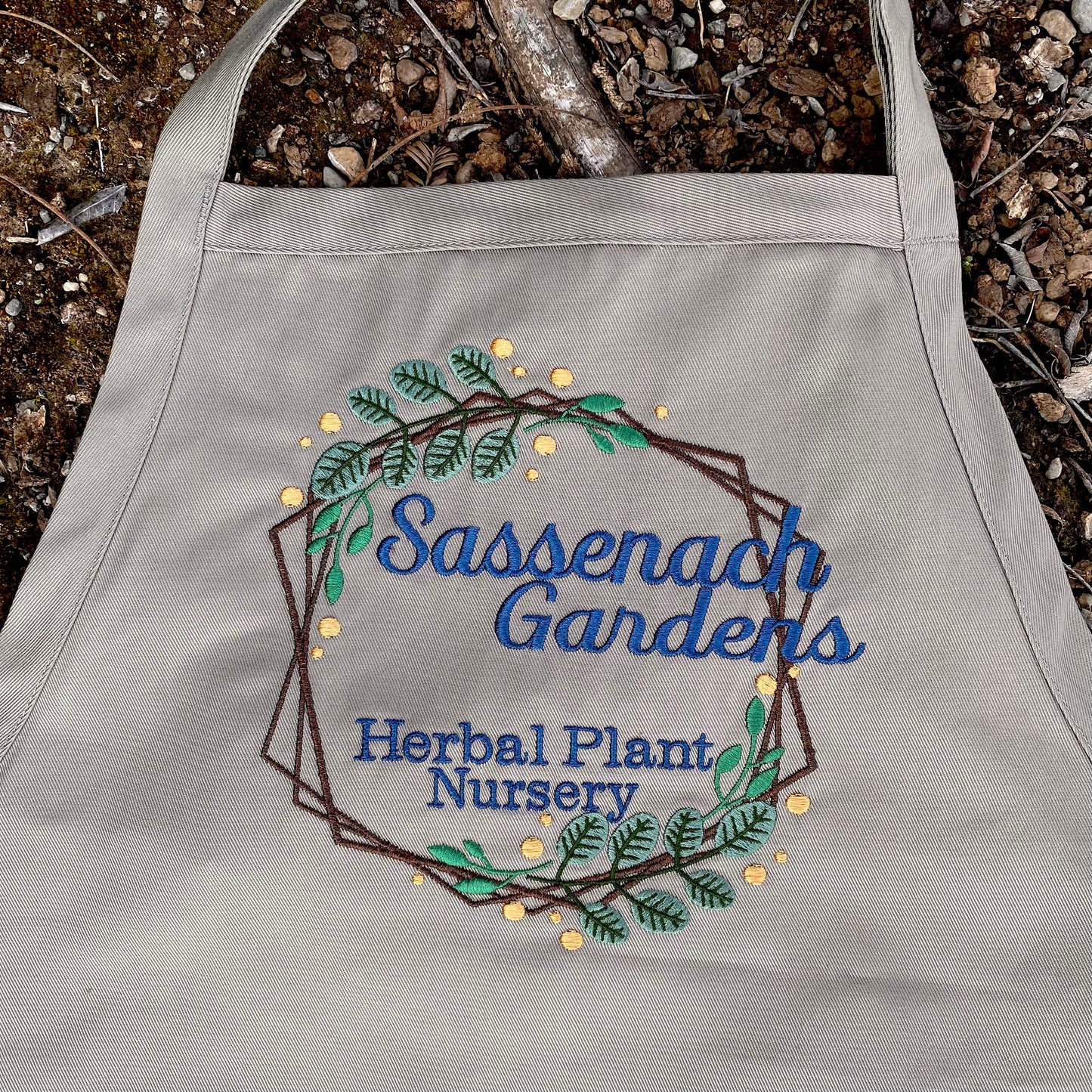 Sassenach Gardens Herbal Plant Nursery Embroidered Gardening Apron - Craftsman and Canvas Style Options - Tampa Home & Garden Store