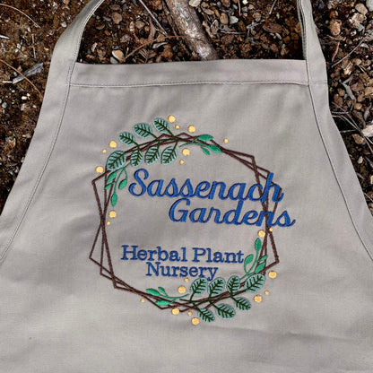 Sassenach Gardens Herbal Plant Nursery Embroidered Gardening Apron - Craftsman and Canvas Style Options - Tampa Home & Garden Store
