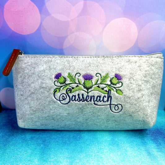 Sassenach Scottish Thistle Embroidered Felt Zipper Pouch - Outlander Inspiration - Tampa Home & Garden Store