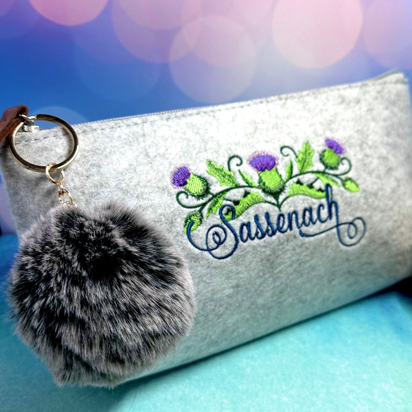 Sassenach Scottish Thistle Embroidered Felt Zipper Pouch - Outlander Inspiration - Tampa Home & Garden Store