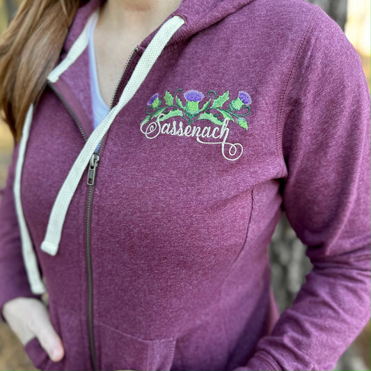 Sassenach Scottish Thistle Embroidered Zipper Sweatshirt Hoodie - Outlander Inspiration - Tampa Home & Garden Store
