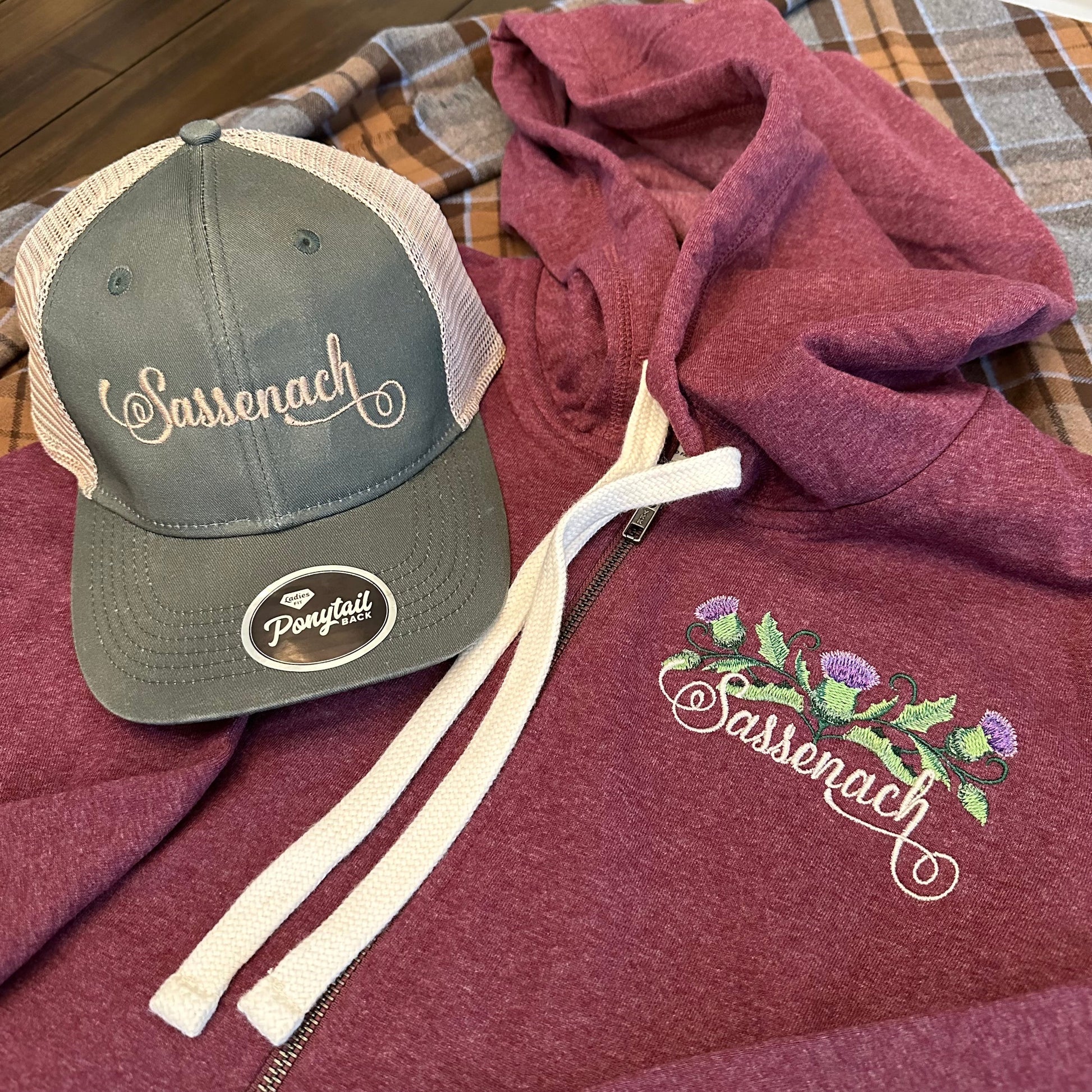 Sassenach Scottish Thistle Embroidered Zipper Sweatshirt Hoodie - Outlander Inspiration - Tampa Home & Garden Store