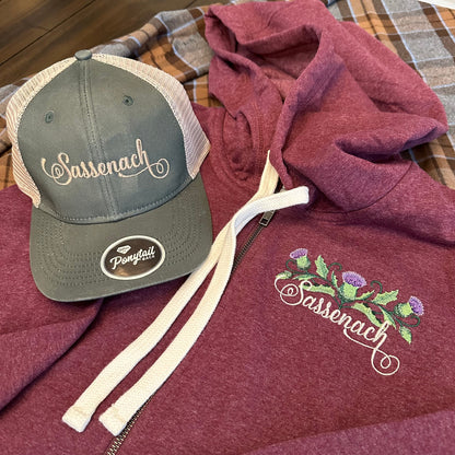 Sassenach Scottish Thistle Embroidered Zipper Sweatshirt Hoodie - Outlander Inspiration - Tampa Home & Garden Store