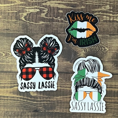 Sassy Lassie Buffalo Plaid Messy Pigtails Aviators 3" Sticker - Tampa Home & Garden Store
