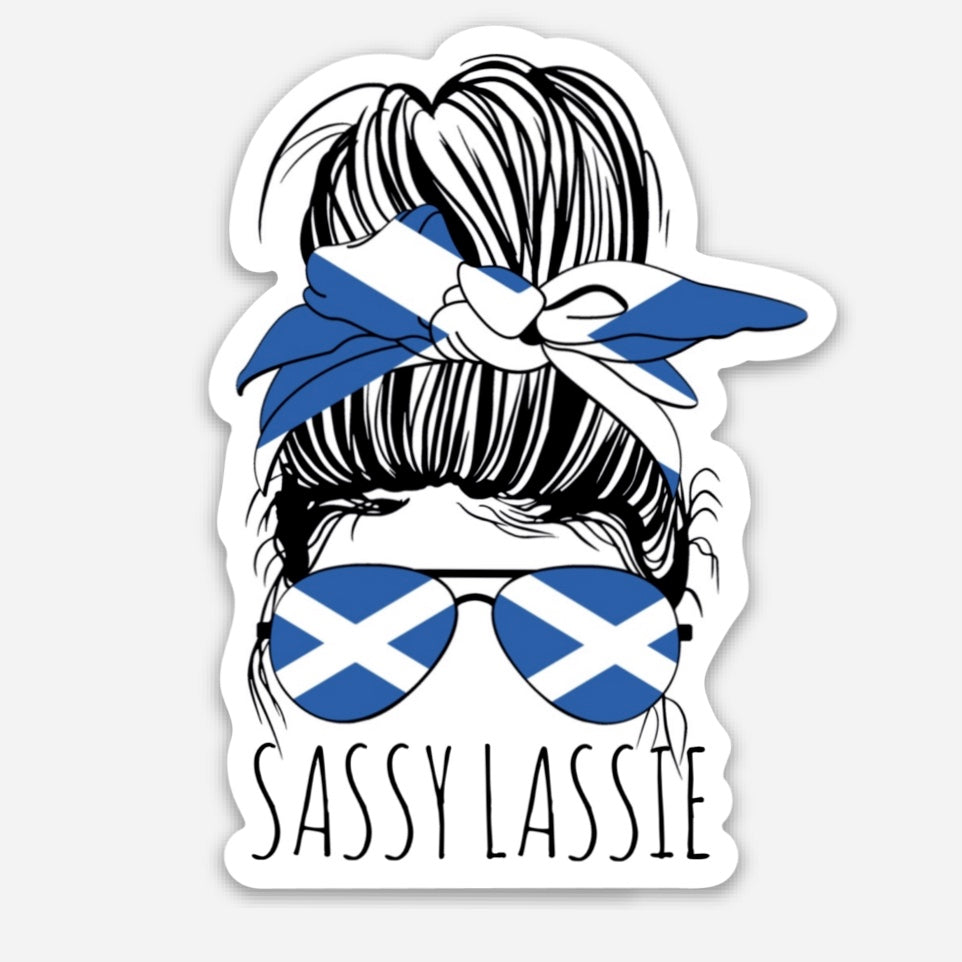 Sassy Lassie Messy Bun Scottish Aviators 3" Sticker - Tampa Home & Garden Store