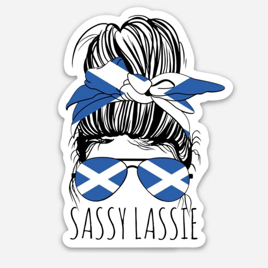 Sassy Lassie Messy Bun Scottish Aviators 3" Sticker - Tampa Home & Garden Store
