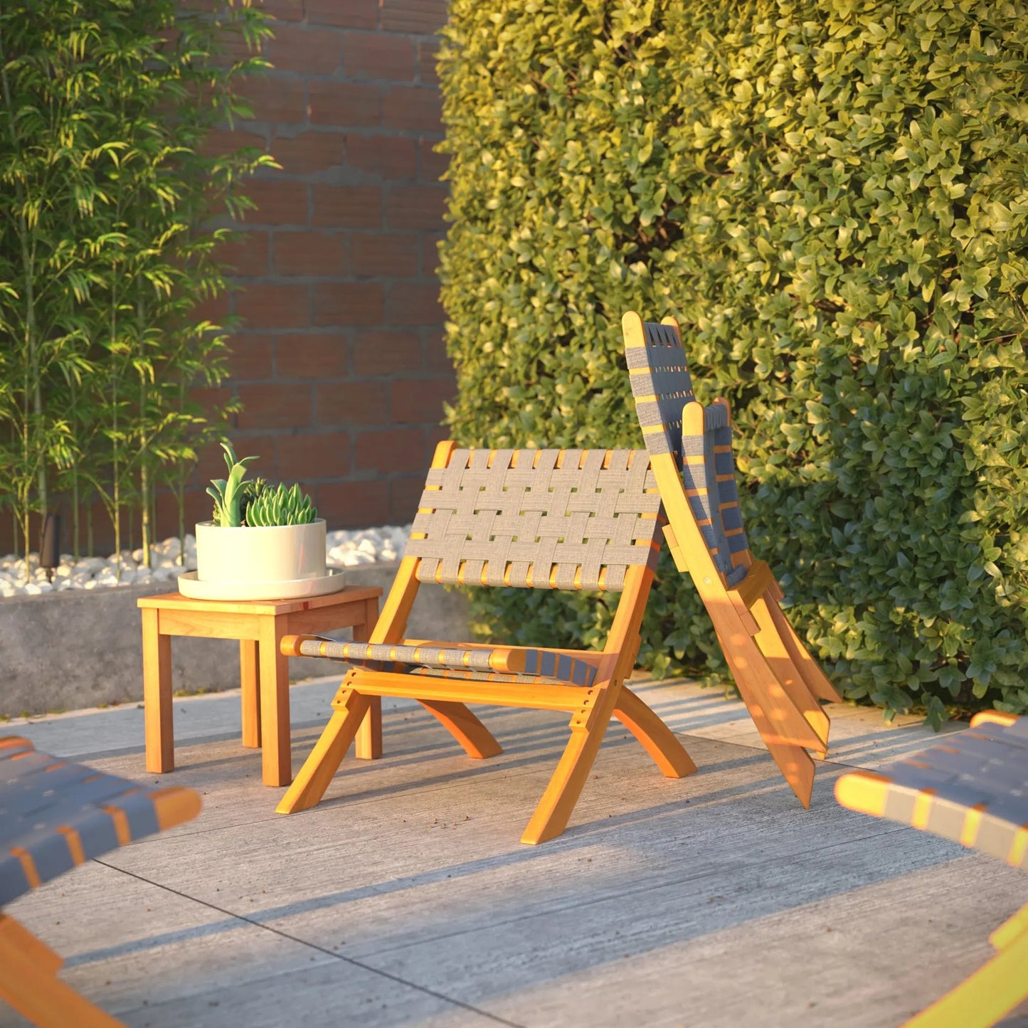 Sava folding outdoor chairs gray with wooden frame and woven seat Fire Sense/Balkene Home on Tampa Home & Garden Store