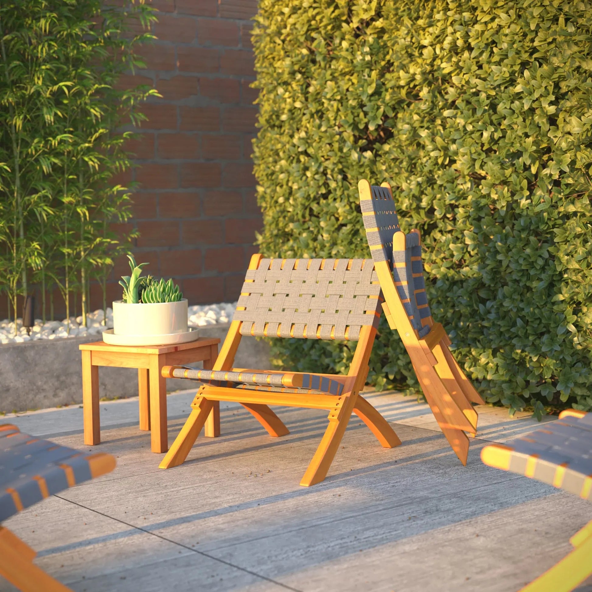 Sava folding outdoor chairs gray with wooden frame and woven seat Fire Sense/Balkene Home on Tampa Home & Garden Store