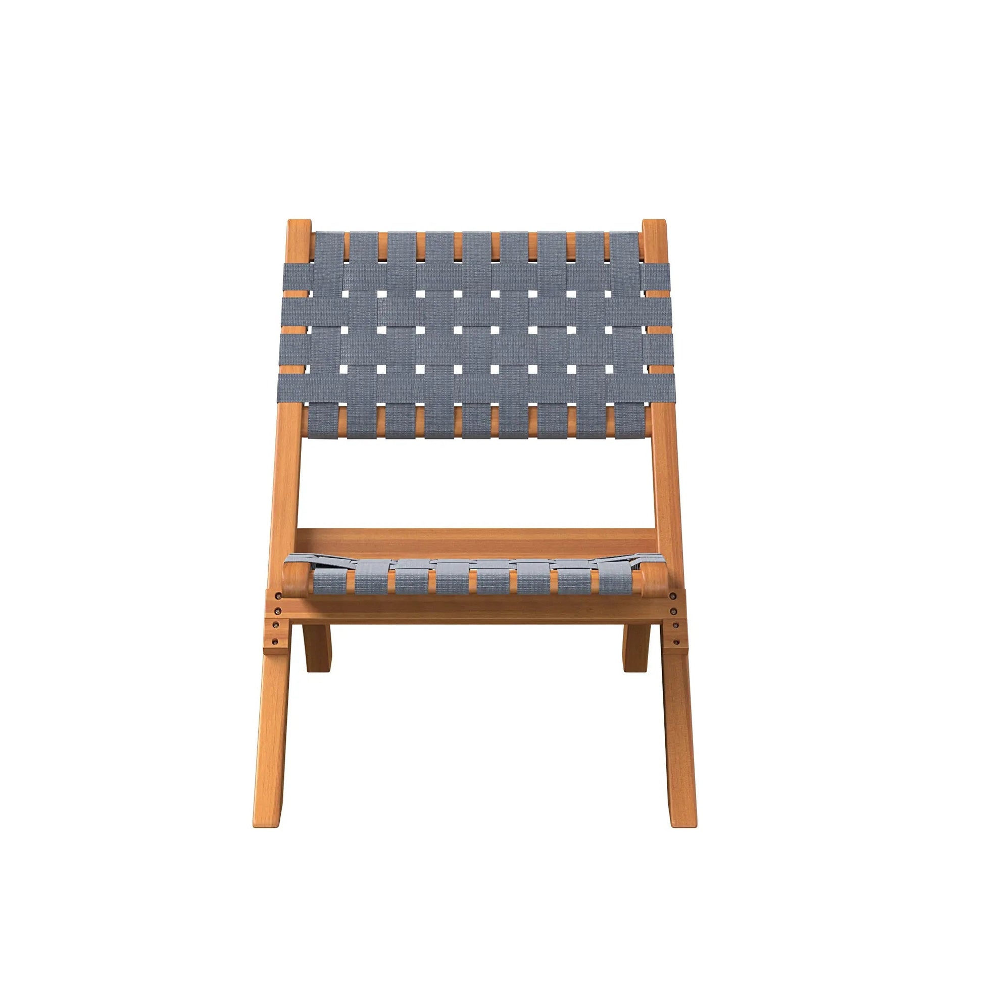 Sava Folding Outdoor Chair gray woven straps on a natural wood frame on Tampa Home & Garden Store